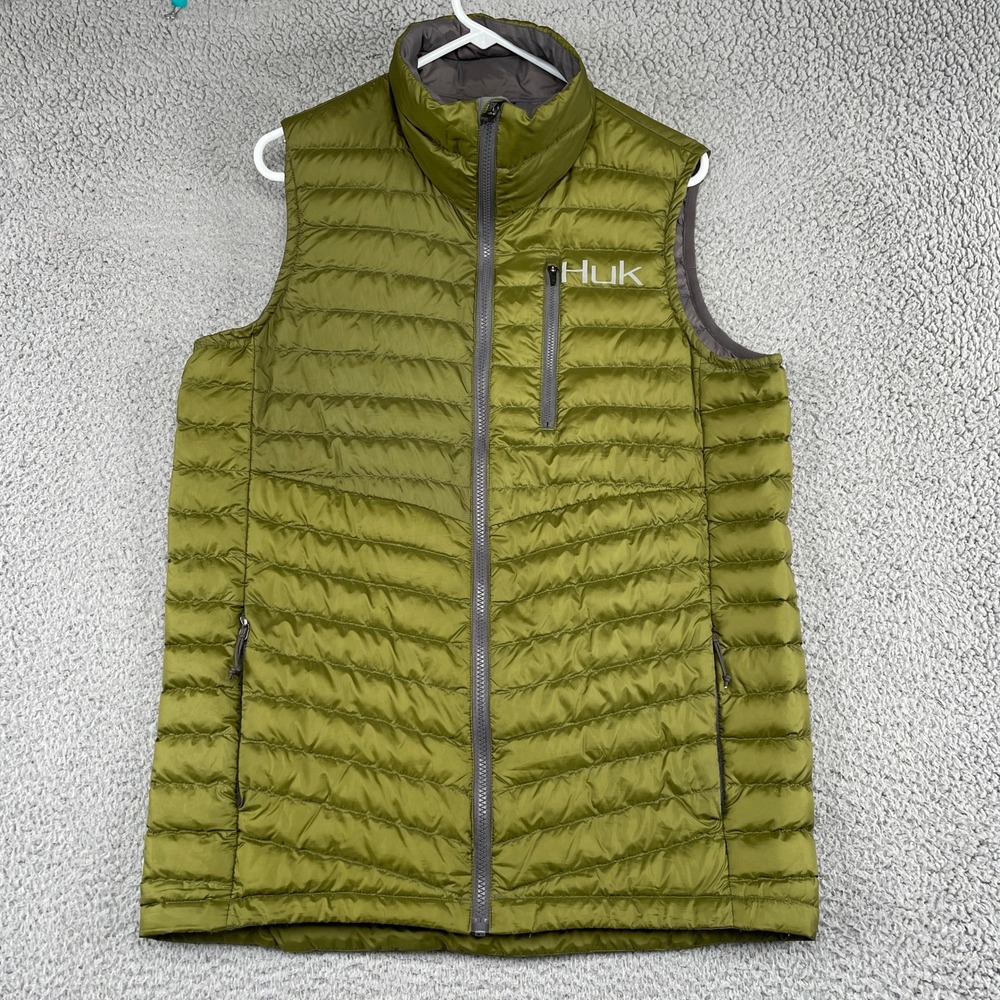 Huk Vest Mens M Green Puffer Vest Full Zip Quilted Fishing Outdoor H4000028-390